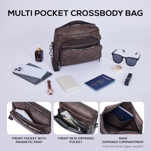 POIUGOYA Trendy Vegan Leather Crossbody Purse for Women, Travel Compatible with Built-in Wallet Medium Size