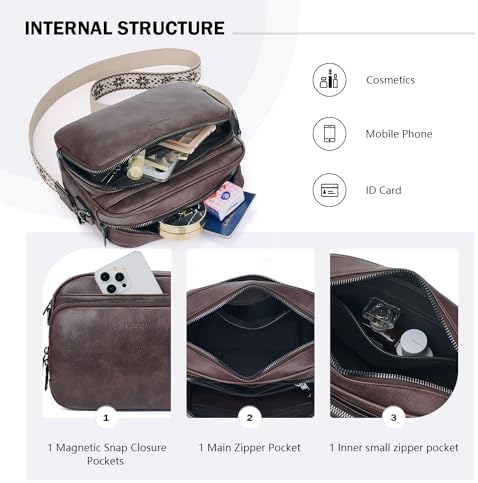POIUGOYA Trendy Vegan Leather Crossbody Purse for Women, Travel Compatible with Built-in Wallet Medium Size