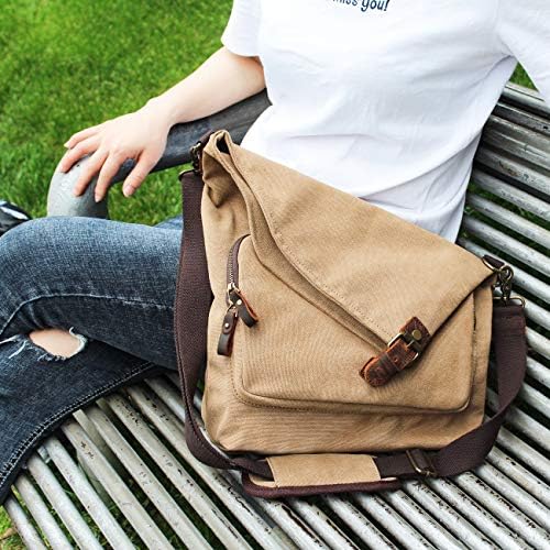 AmHoo Genuine Leather Canvas Crossbody Bag for Women Shoulder Bags Hobo Totes