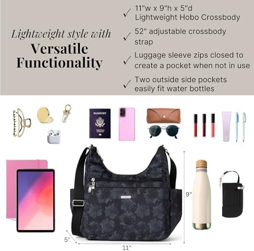 Baggallini Essential Hobo Handbag for Women W/RFID Protection Lightweight Travel Purse Handbag Crossbody Bag