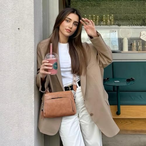 POIUGOYA Trendy Vegan Leather Crossbody Purse for Women, Travel Compatible with Built-in Wallet Medium Size