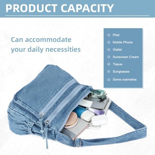 SUKUTU Lightweight Casual Retro Denim Shoulder Bag for Women | SUKUTU Canvas Messenger Bag - Casual Retro Denim Shoulde