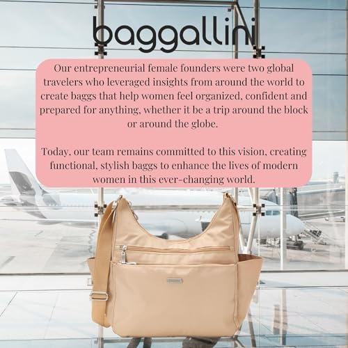 Baggallini Essential Hobo Handbag for Women W/RFID Protection Lightweight Travel Purse Handbag Crossbody Bag