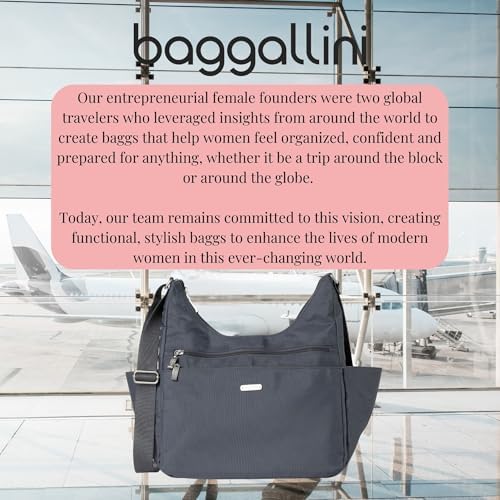 Baggallini Essential Hobo Handbag for Women W/RFID Protection Lightweight Travel Purse Handbag Crossbody Bag