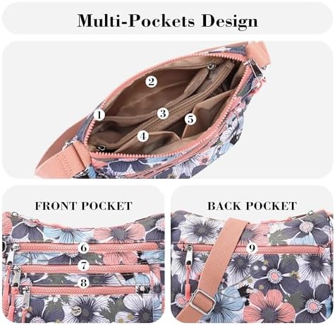 AOCINA Women's Lightweight Multi-Pocket Crossbody Bags for Everyday Use | AOCINA Nylon Messenger Shoulder Handbags for