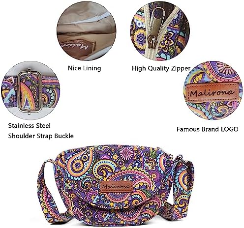 Malirona Women's Durable Small Floral Crossbody Bag Canvas Messenger Handbag Multi Pocket Travel Satchel Purse Malirona