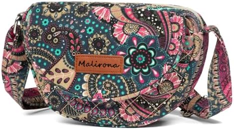 Malirona Women's Durable Small Floral Crossbody Bag Canvas Messenger Handbag Multi Pocket Travel Satchel Purse Malirona