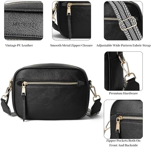 MUHUASHI Small Crossbody Bag for Women with Triple Pockets and Vegan Leather Shoulder Camera Purse Featuring Long Guitar
