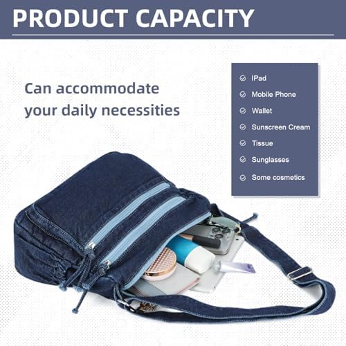 SUKUTU Lightweight Casual Retro Denim Shoulder Bag for Women | SUKUTU Canvas Messenger Bag - Casual Retro Denim Shoulde