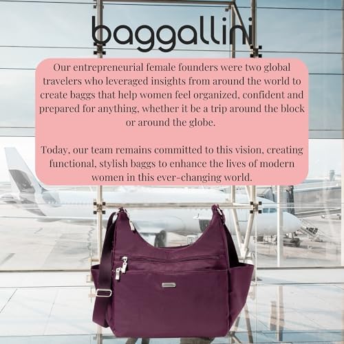 Baggallini Essential Hobo Handbag for Women W/RFID Protection Lightweight Travel Purse Handbag Crossbody Bag
