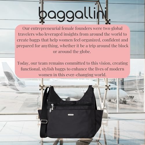 Baggallini Essential Hobo Handbag for Women W/RFID Protection Lightweight Travel Purse Handbag Crossbody Bag