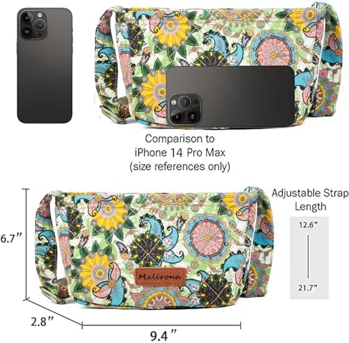 Malirona Women's Durable Small Floral Crossbody Bag Canvas Messenger Handbag Multi Pocket Travel Satchel Purse Malirona