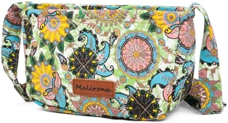 Malirona Women's Durable Small Floral Crossbody Bag Canvas Messenger Handbag Multi Pocket Travel Satchel Purse Malirona