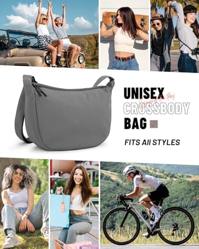 Trendy Crossbody Sling Bag for Women Men: Crescent Bag with Adjustable Strap, 2 Zippers, Lightweight