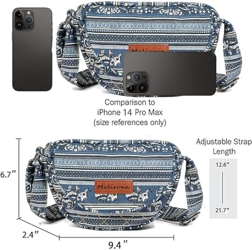 Malirona Women's Durable Small Floral Crossbody Bag Canvas Messenger Handbag Multi Pocket Travel Satchel Purse Malirona