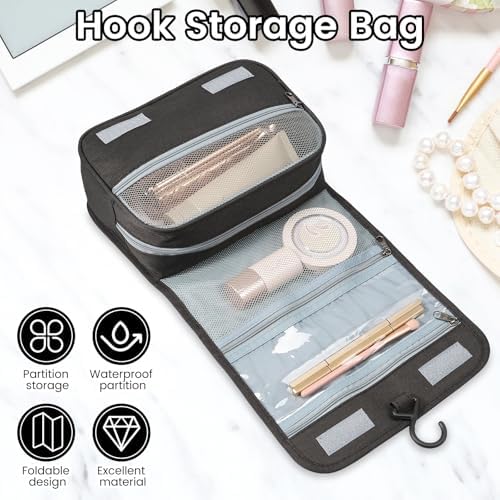 Portable Hanging Organizer for Travel-Sized Toiletries for Men and Women - Waterproof Foldable Makeup Bag with 3 Compar