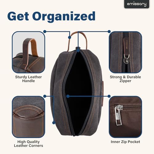 Men's Emissary Water-Resistant Toiletry Bag | Men’s Emissary Canvas Travel Dopp Kit | Men's Emissary Travel Bathroom Ba