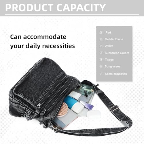 SUKUTU Lightweight Casual Retro Denim Shoulder Bag for Women | SUKUTU Canvas Messenger Bag - Casual Retro Denim Shoulde