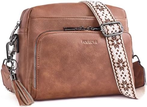 POIUGOYA Trendy Vegan Leather Crossbody Purse for Women, Travel Compatible with Built-in Wallet Medium Size