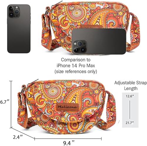 Malirona Women's Durable Small Floral Crossbody Bag Canvas Messenger Handbag Multi Pocket Travel Satchel Purse Malirona