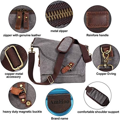 AmHoo Genuine Leather Canvas Crossbody Bag for Women Shoulder Bags Hobo Totes