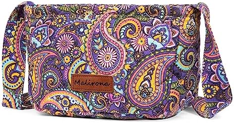 Malirona Women's Durable Small Floral Crossbody Bag Canvas Messenger Handbag Multi Pocket Travel Satchel Purse Malirona