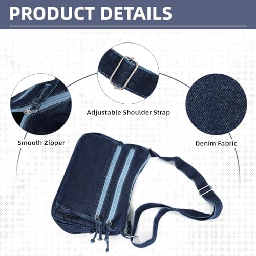 SUKUTU Lightweight Casual Retro Denim Shoulder Bag for Women | SUKUTU Canvas Messenger Bag - Casual Retro Denim Shoulde