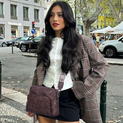 POIUGOYA Trendy Vegan Leather Crossbody Purse for Women, Travel Compatible with Built-in Wallet Medium Size