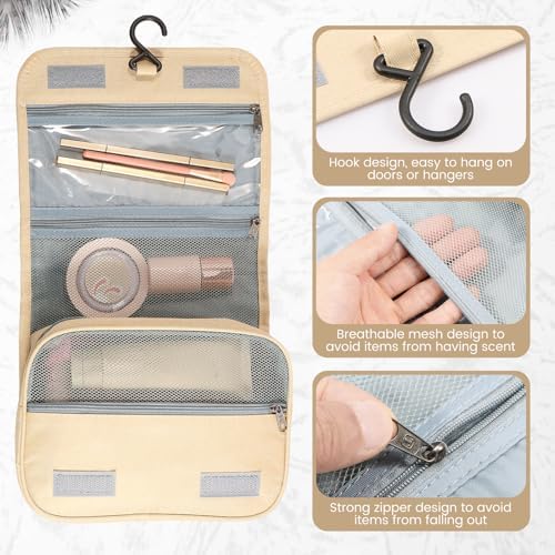Portable Hanging Organizer for Travel-Sized Toiletries for Men and Women - Waterproof Foldable Makeup Bag with 3 Compar