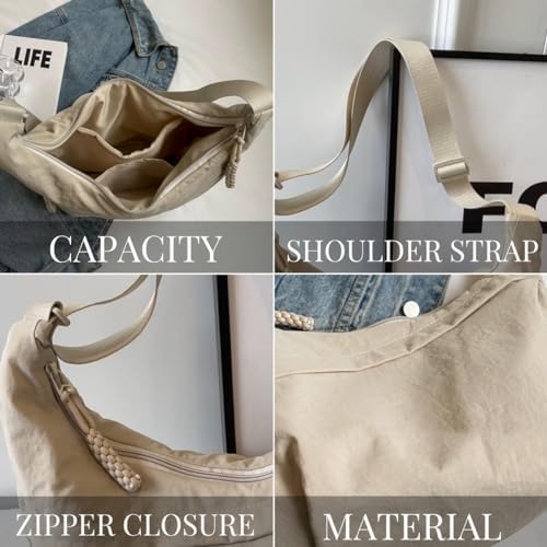 MadGrandeur Nylon Crossbody Bags for Women, Lightweight and Stylish Over Shoulder Purse | Trendy Medium Crescent Bag by