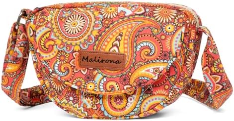 Malirona Women's Durable Small Floral Crossbody Bag Canvas Messenger Handbag Multi Pocket Travel Satchel Purse Malirona