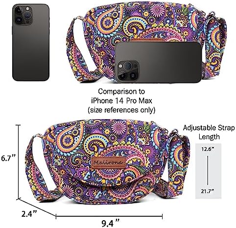 Malirona Women's Durable Small Floral Crossbody Bag Canvas Messenger Handbag Multi Pocket Travel Satchel Purse Malirona