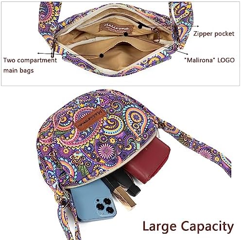 Malirona Women's Durable Small Floral Crossbody Bag Canvas Messenger Handbag Multi Pocket Travel Satchel Purse Malirona