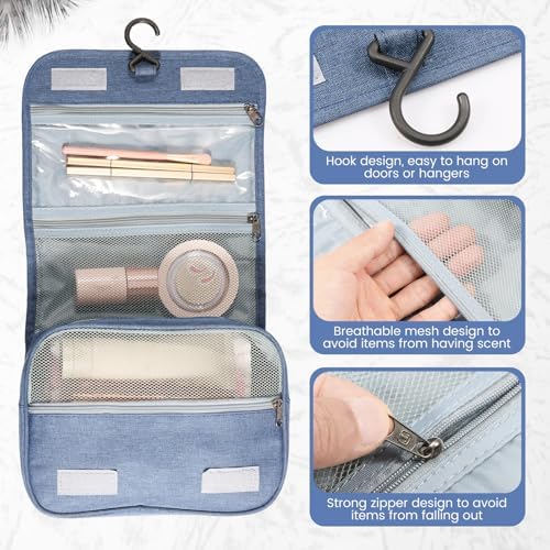 Portable Hanging Organizer for Travel-Sized Toiletries for Men and Women - Waterproof Foldable Makeup Bag with 3 Compar