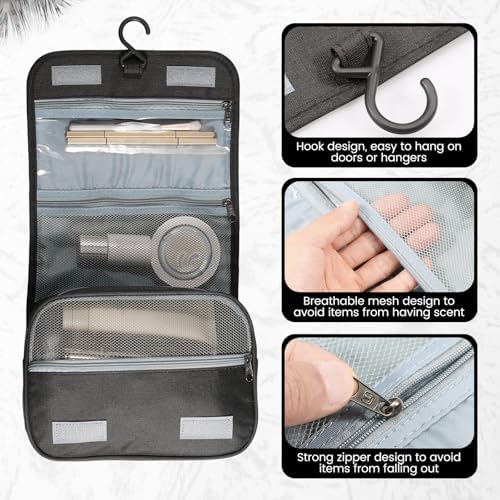 Portable Hanging Organizer for Travel-Sized Toiletries for Men and Women - Waterproof Foldable Makeup Bag with 3 Compar