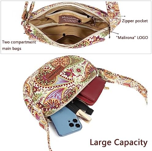 Malirona Women's Durable Small Floral Crossbody Bag Canvas Messenger Handbag Multi Pocket Travel Satchel Purse Malirona