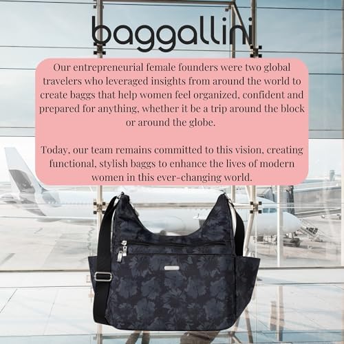 Baggallini Essential Hobo Handbag for Women W/RFID Protection Lightweight Travel Purse Handbag Crossbody Bag
