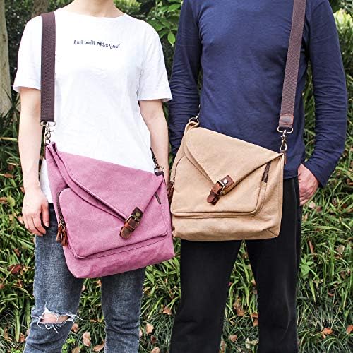 AmHoo Genuine Leather Canvas Crossbody Bag for Women Shoulder Bags Hobo Totes