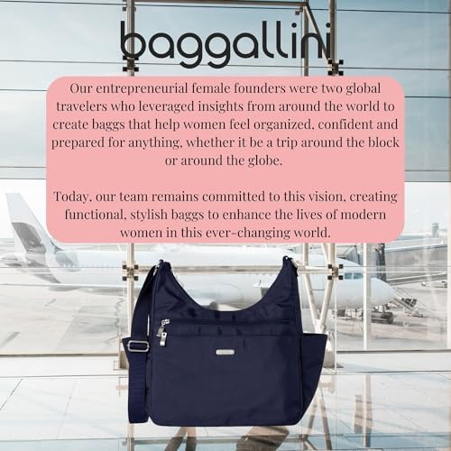 Baggallini Essential Hobo Handbag for Women W/RFID Protection Lightweight Travel Purse Handbag Crossbody Bag