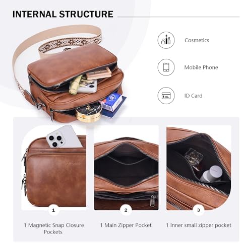POIUGOYA Trendy Vegan Leather Crossbody Purse for Women, Travel Compatible with Built-in Wallet Medium Size