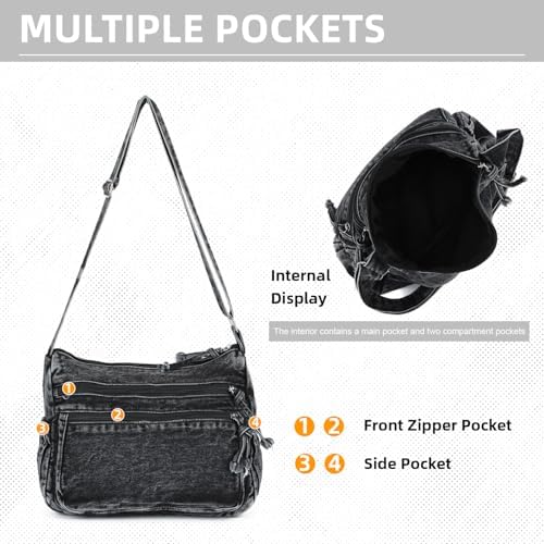 SUKUTU Lightweight Casual Retro Denim Shoulder Bag for Women | SUKUTU Canvas Messenger Bag - Casual Retro Denim Shoulde