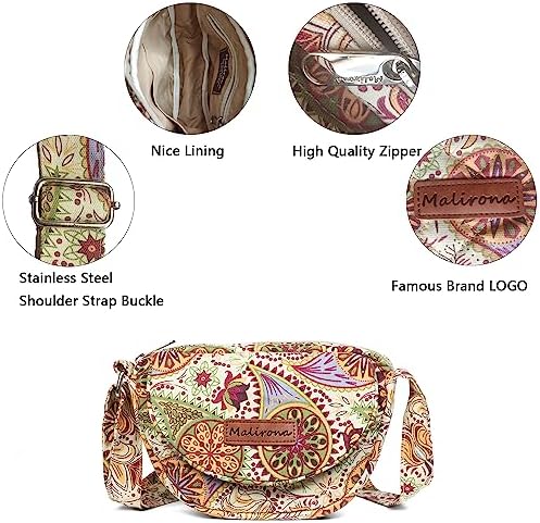 Malirona Women's Durable Small Floral Crossbody Bag Canvas Messenger Handbag Multi Pocket Travel Satchel Purse Malirona