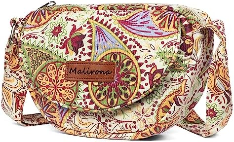 Malirona Women's Durable Small Floral Crossbody Bag Canvas Messenger Handbag Multi Pocket Travel Satchel Purse Malirona