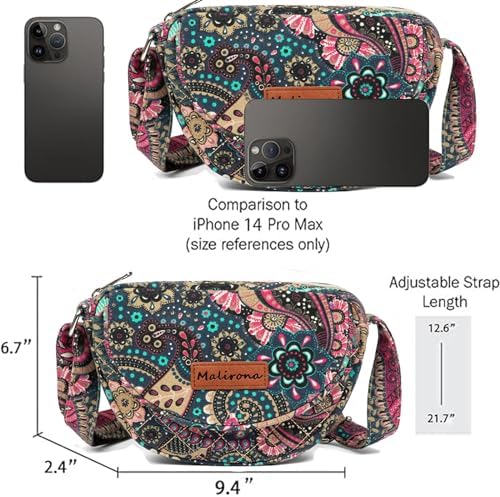 Malirona Women's Durable Small Floral Crossbody Bag Canvas Messenger Handbag Multi Pocket Travel Satchel Purse Malirona