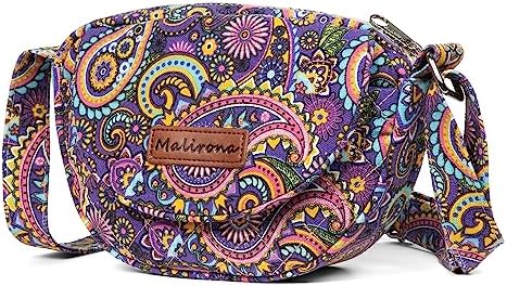 Malirona Women's Durable Small Floral Crossbody Bag Canvas Messenger Handbag Multi Pocket Travel Satchel Purse Malirona