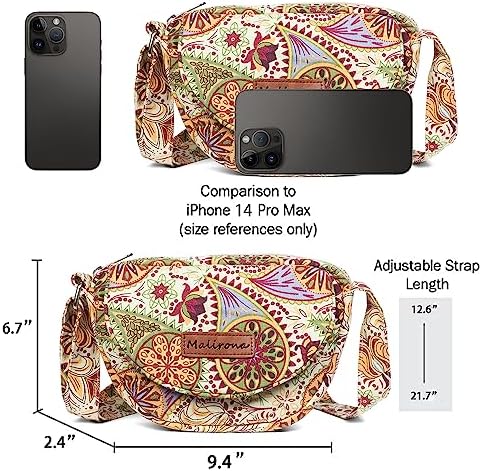 Malirona Women's Durable Small Floral Crossbody Bag Canvas Messenger Handbag Multi Pocket Travel Satchel Purse Malirona