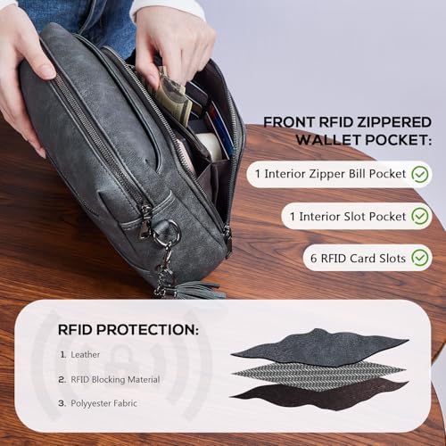 POIUGOYA Trendy Vegan Leather Crossbody Purse for Women, Travel Compatible with Built-in Wallet Medium Size