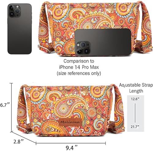 Malirona Women's Durable Small Floral Crossbody Bag Canvas Messenger Handbag Multi Pocket Travel Satchel Purse Malirona