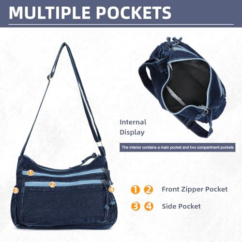 SUKUTU Lightweight Casual Retro Denim Shoulder Bag for Women | SUKUTU Canvas Messenger Bag - Casual Retro Denim Shoulde