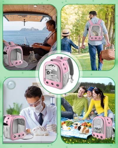 Portable Guinea Pig Carrier Backpack for Pet Bunny Chinchilla Outgoing with Water Bottle Holder & Detachable Pad (Pink)